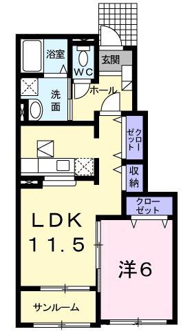 トレスメーラA(1LDK/1階)の間取り写真