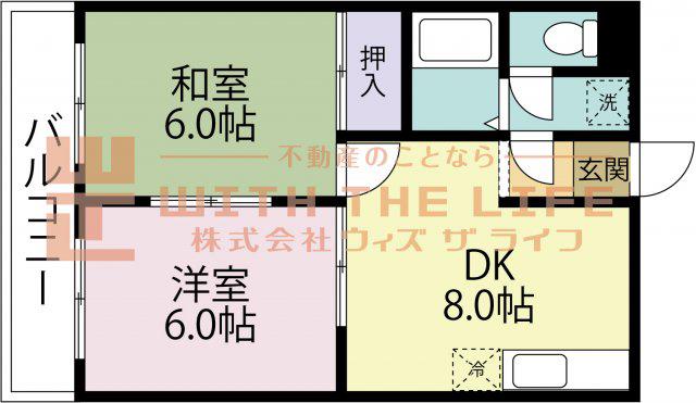 フェニックス久留米(2DK/4階)の間取り写真