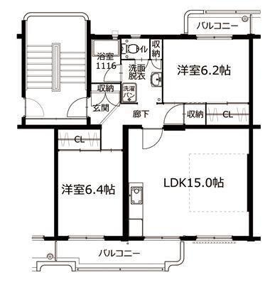 本城中央400棟(2LDK/2階)の間取り写真