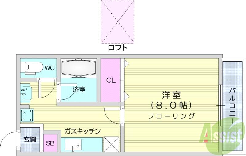 プラセール愛子(1K/1階)の間取り写真