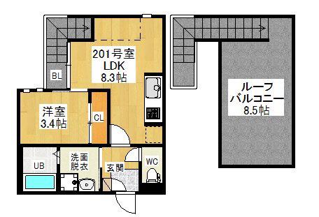 GRANDTIC塩釜口(1LDK/2階)の間取り写真