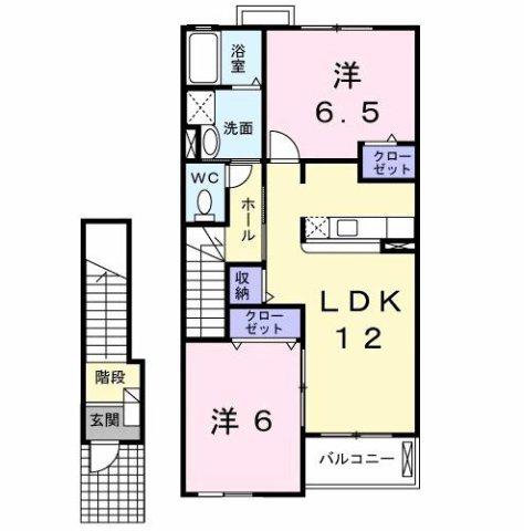 サンライトヒルズB(2LDK/2階)の間取り写真