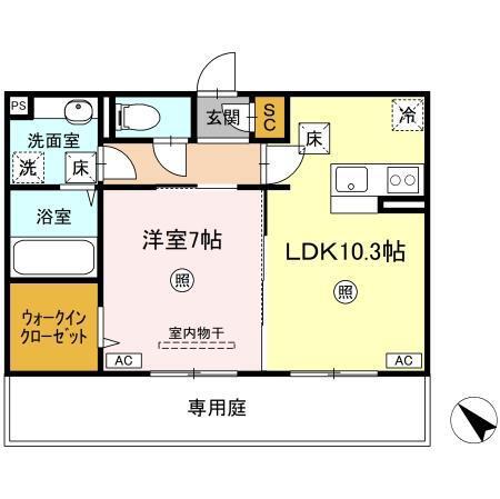 ランドマークII(1LDK/1階)の間取り写真
