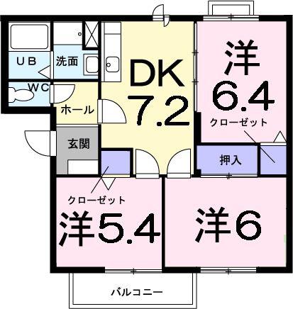 レイクヒルズC(3DK/2階)の間取り写真