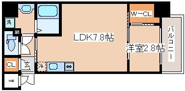 アドバンス三宮ラシュレ(1DK/2階)の間取り写真
