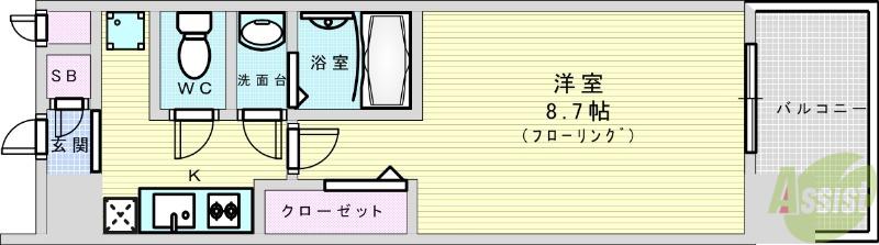LUXE淡路(1K/8階)の間取り写真