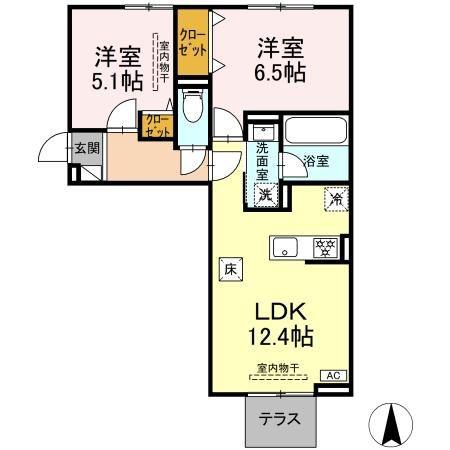 クレール林V(2LDK/1階)の間取り写真