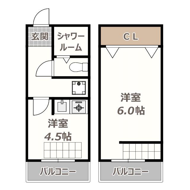 メトロ西田辺(1K/3階)の間取り写真
