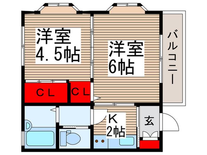 ヴィラアキツ(2K/3階)の間取り写真
