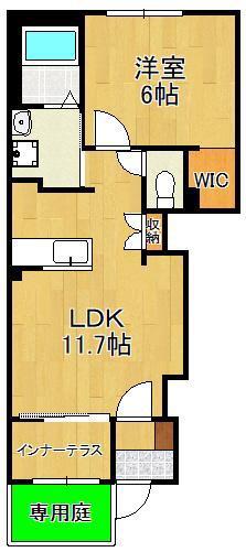 ブドワール(1LDK/1階)の間取り写真