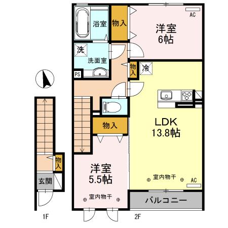 ヴィラ デ フルール(2LDK/2階)の間取り写真
