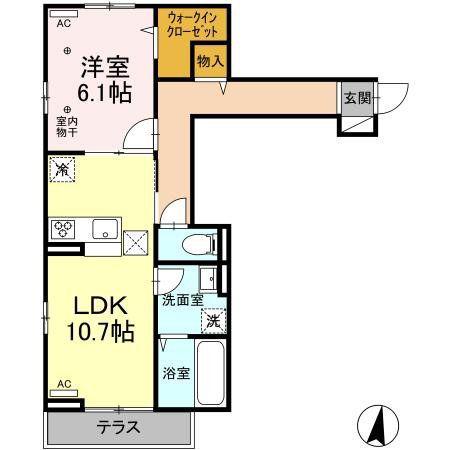 D-ROOM木町通2丁目(1LDK/2階)の間取り写真