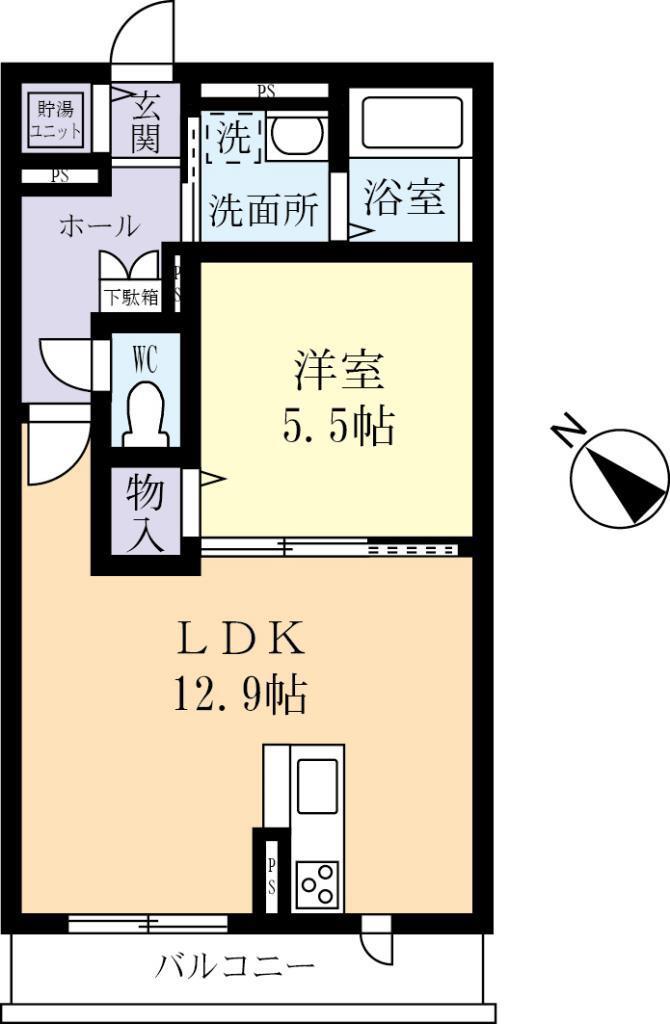 ロコ・ソラーレ(1LDK/2階)の間取り写真
