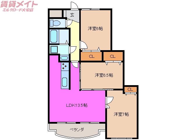 アビタシオン(3LDK/5階)の間取り写真