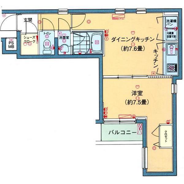 パレホームズ中延(1DK/2階)の間取り写真