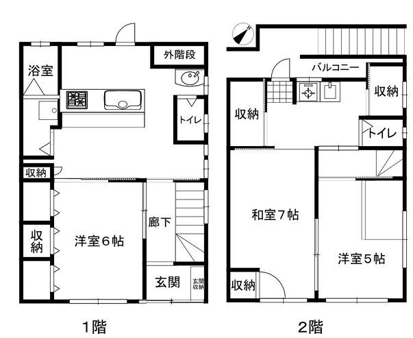 菊水町文化 北棟(3DK/1階)の間取り写真