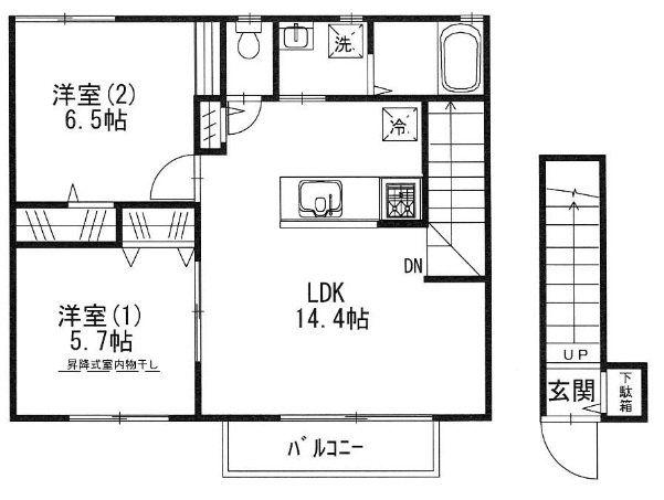 モンフレール玉川学園(2LDK/2階)の間取り写真