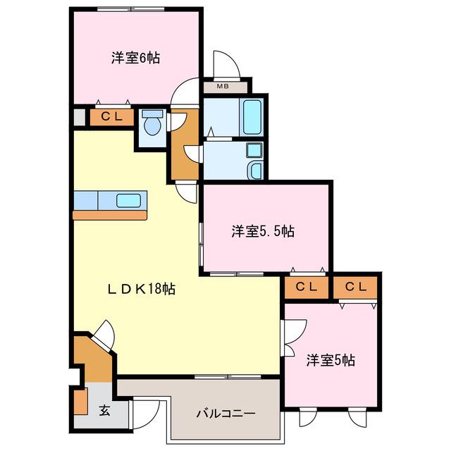 グランディール(3LDK/1階)の間取り写真