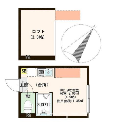 ハッピネス北池袋(ワンルーム/2階)の間取り写真