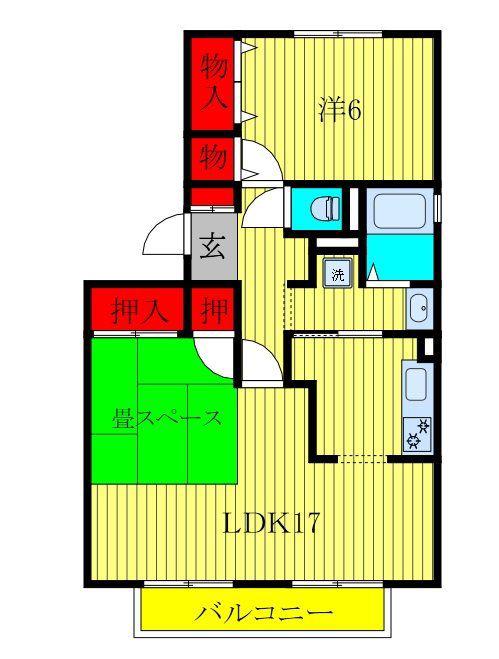 エーデルハイムB(1LDK/2階)の間取り写真