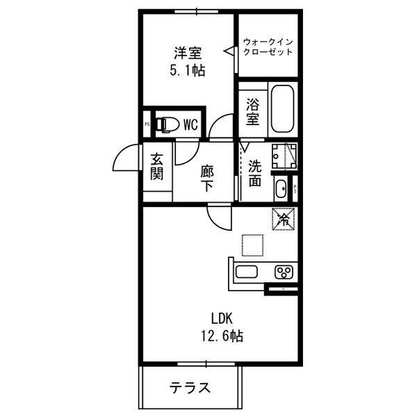 ミル ソレアード(1LDK/2階)の間取り写真