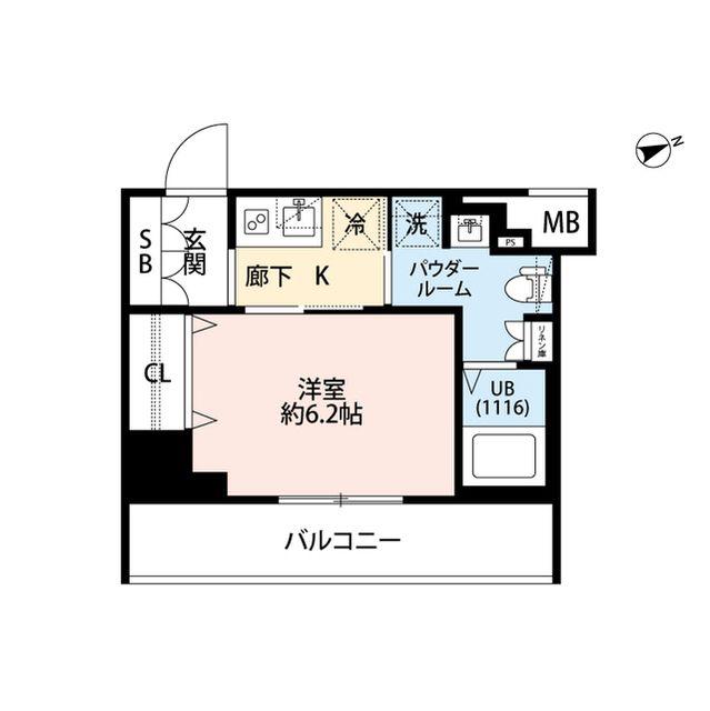 プレール・ドゥーク門前仲町III(1K/6階)の間取り写真