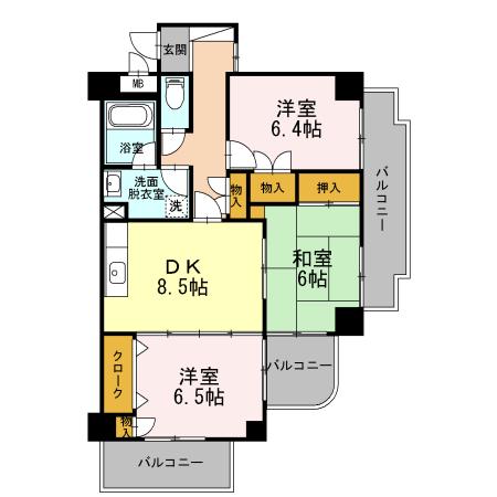 エスポワール小金井(3DK/4階)の間取り写真