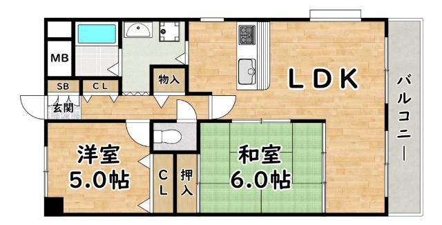 ブルックパレス(2LDK/7階)の間取り写真