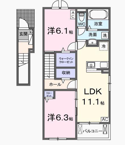 リアン・ノード(2LDK/2階)の間取り写真