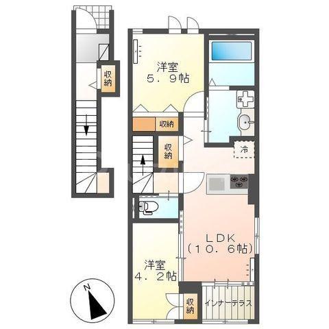 エリティエ(2LDK/2階)の間取り写真