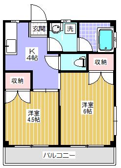 サンハイツ釘元(2K/3階)の間取り写真