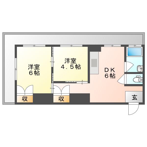 第一大興ビル(2DK/4階)の間取り写真