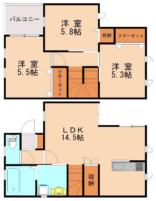 グレイス鯰田1号棟(3LDK/1階)の間取り写真