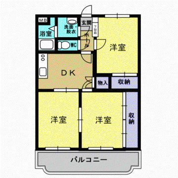 ガーデンヒルズ(3DK/3階)の間取り写真