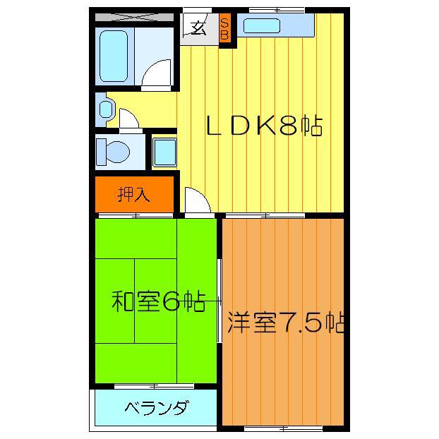 コーポ城垣(2LDK/3階)の間取り写真