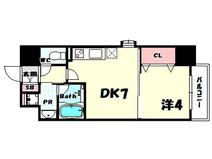 クリエイトビュー三宮磯上公園(1DK/13階)の間取り写真