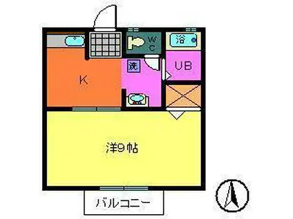 ハイツ若葉(1K/2階)の間取り写真