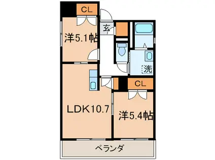 REZIA小倉(2LDK/2階)の間取り写真