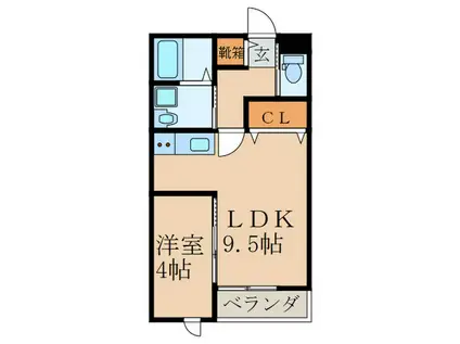 ルミナスAI苅田A棟(1LDK/2階)の間取り写真