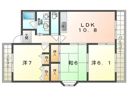 サンコート四條畷(3LDK/3階)の間取り写真