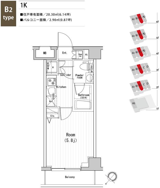 プレミアムキューブ広尾(1K/3階)の間取り写真