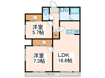 優渾水前寺(2LDK/5階)の間取り写真