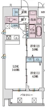 スプランディッド本町グラン(2LDK/6階)の間取り写真