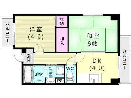 シャロン鷹取東(2DK/2階)の間取り写真