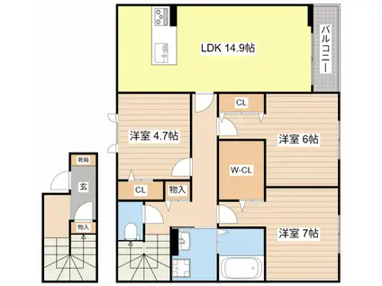 ディモーラA(3LDK/2階)の間取り写真