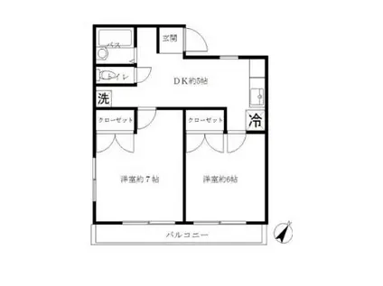 東京メトロ南北線 本駒込駅 徒歩5分 2階建 築33年(2DK/1階)の間取り写真