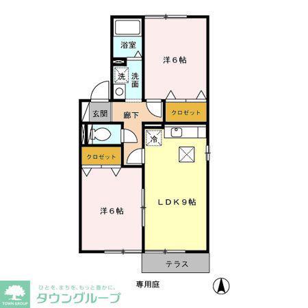 ディアコートA/B(2LDK/1階)の間取り写真