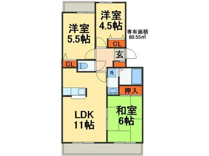 花見川ガーデンハイツ(3DK/2階)の間取り写真