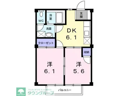 グッドピーク・岡(2DK/1階)の間取り写真