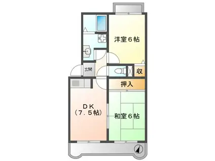 クレールソシア(2DK/1階)の間取り写真